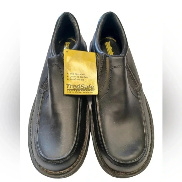 TredSafe Black Slip On  Laceless Easy Twin Gore Leather Anti Slip Shoes Size 14 - Picture 1 of 9